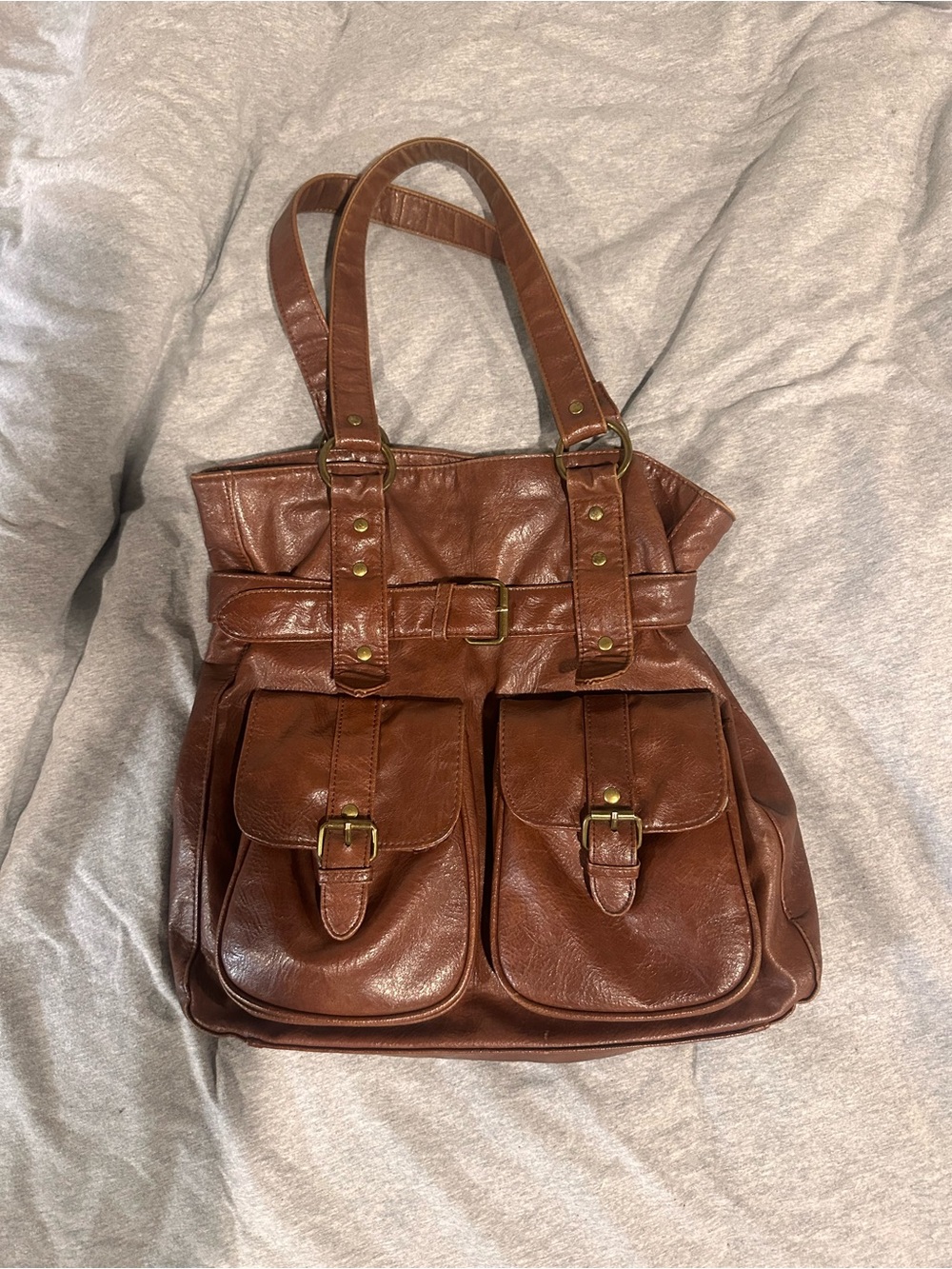 Brown Faux Leather Tote